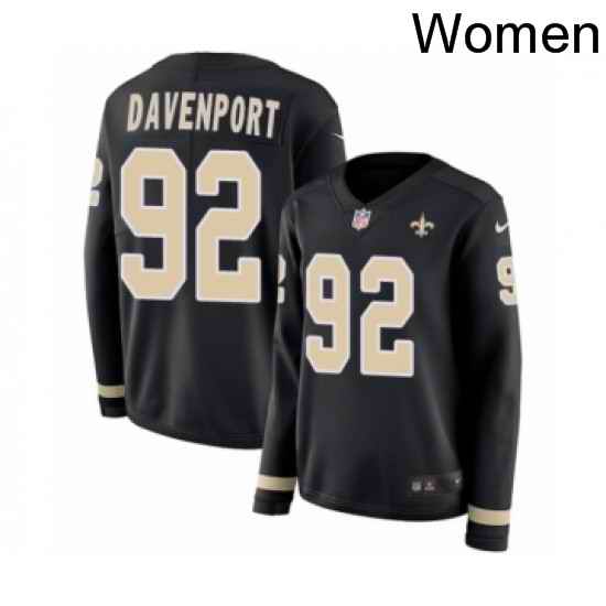 Womens Nike New Orleans Saints 92 Marcus Davenport Limited Black Therma Long Sleeve NFL Jersey